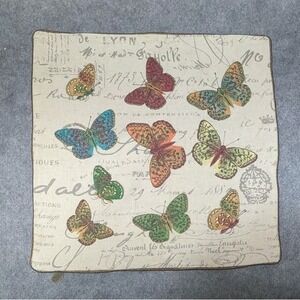 Pier 1 Imports Throw Pillow Sham Embroidered Butterflies Colorful Sz 16.5"x16.5"